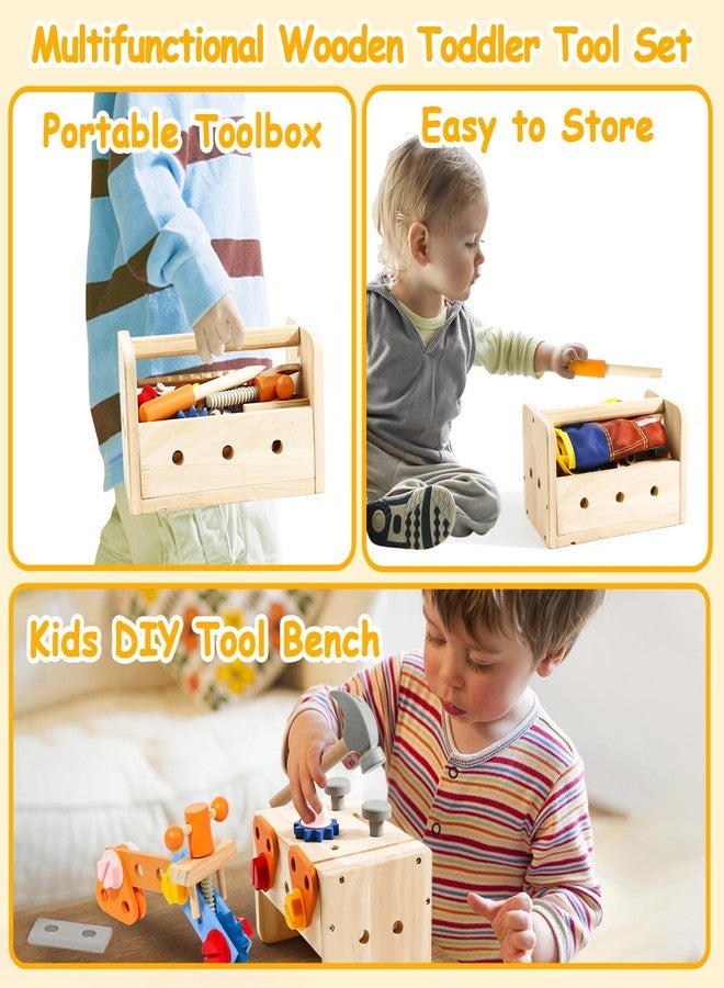 TONZE Kids Tool Set with Apron, Wooden Toddler Tool Bench Box Montessori Toys for 2 3 4 Year Old Boys Girls, 39 PCS Educational Construction Toys Pretend Play Toddler Toys 3 4 5 Year Old Birthday Gift - Image 5